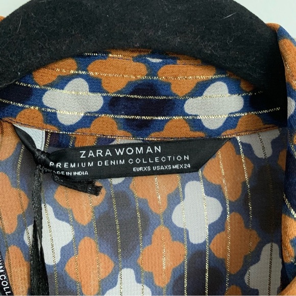 NWT Zara Woman Premium Denim Collection Geometric Print Metallic Blouse - Picture 9 of 10